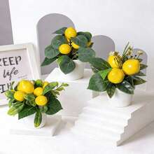 6-Inch Artificial Lemon Plant Potted Fake Lemon Tree, Small Potted Decor For Indoor/Outdoor, Home, Bathroom - A - View 1