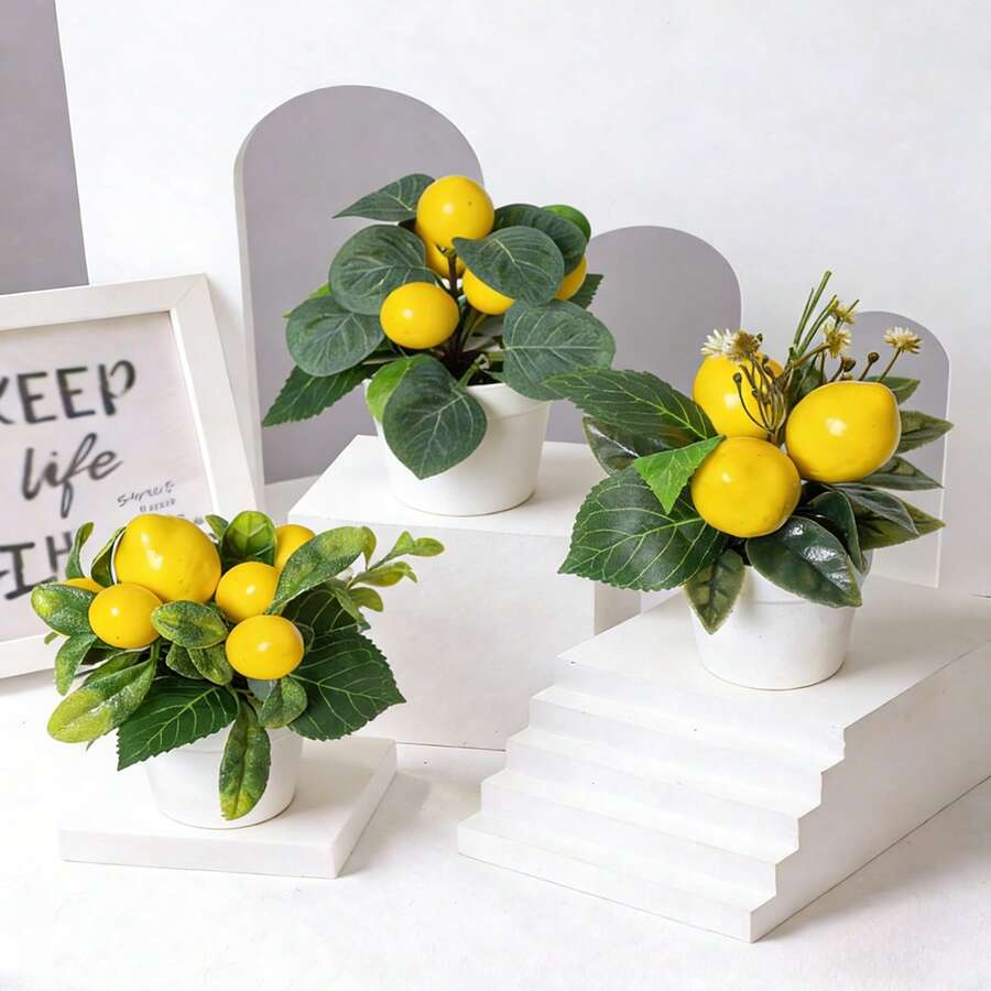 6-Inch Artificial Lemon Plant Potted Fake Lemon Tree, Small Potted Decor For Indoor/Outdoor, Home, Bathroom - A - View 1