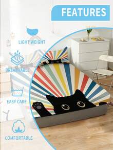 2/3PCS Home Textile Bed Sheet Set, Kitten And Rainbow Bedding, Made Of Polyester Material, Digitally Printed, Suitable For Boys, Girls, Teenagers, Gifts, Bedrooms. 1 Bedsheet And 1/2 Pillowcase. - Multicolor - View 2