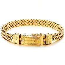 COOLSTEELANDBEYOND Pulsera única de acero doble cuadrada con cierre de muelle cruzado pulido - Metal C. Color: dorado - Ver 4