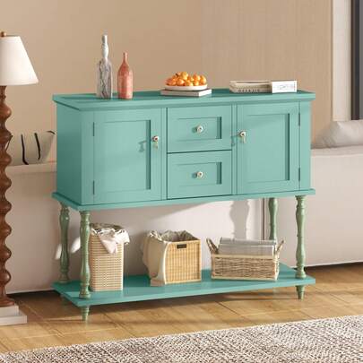 Mesa Consola con 2 cajones y 2 Puertas, Mesa de Entrada de Madera de Granja de 42 Pulgadas con Estante Inferior de Almacenamiento, Mueble de Almacenamiento Antiguo para Pasillo, Sala de