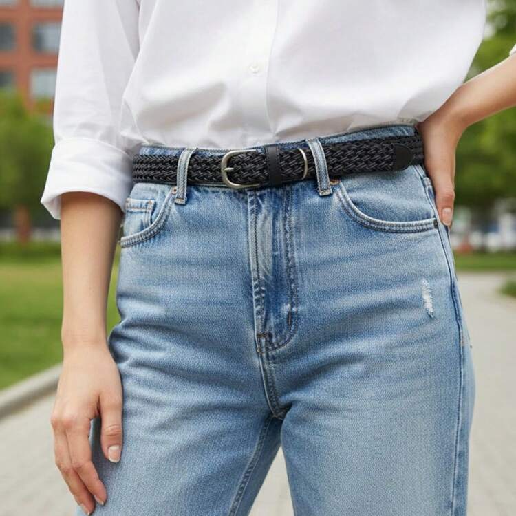 Womens Boho Braided Faux Leather Belt Skinny Woven Waist  display picture 1