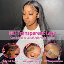 Straight HD Lace Front Wigs Human Frontal Hair 13x4 13x6 5x5 For Women Glueless Brazilian Virgin Frontal Hairline Human Blended Hair Wigs 200% Density Pre Plucked With Baby Hair Natural Black 24 Inches - Natural & Black - View 9