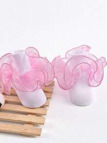 1 双女孩纯色荷叶边装饰可爱休闲短袜 - 粉色 - 查看 8