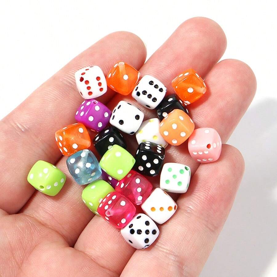 50 piezas de cuentas de dados de acrílico negro de 8 mm, para hacer joyas DIY - Patrón geométrico de moda - dados - Ver 1