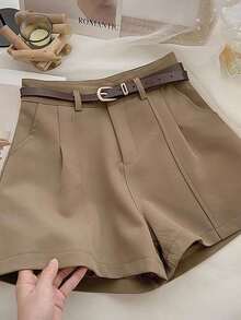 Pantalones cortos para mujeres Pantalones cortos informales para mujer - Nueva colección de verano Estilo coreano con un toque retro inspirado en Hong Kong Diseño de cintura alta adelgazante Prendas de abrigo Pantalones anchos de corte A - Caqui - Ver 1