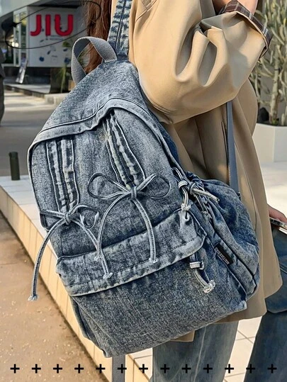 Mochila casual de mezclilla y lona con múltiples compartimentos, bolso de mano para mujer; puede alojar una computadora portátil de 15.6 pulgadas; mochila ligera con múltiples bolsillos; mochila multifuncional; bolsa de viaje de gran capacidad; mochila diaria conveniente adecuada para estudiantes, estudiantes de secundaria y preparatoria, enfermeras, maestros, profesionales de negocios, viajes, transporte, compras, oficina, citas, senderismo, entrenamiento, trabajo, regalo de cumpleaños, regalo festivo