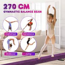COSTWAY 270CM Folding Balance Beam With Solid Wood Base And Anti-Slip Bottom, Purple - Purple - View 6
