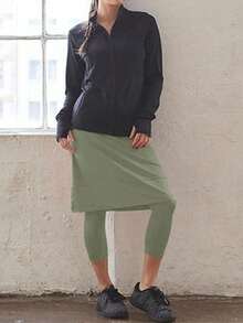 20" Knee Length Women's Tennis Skirts Built In Leggings With Pockets Ideal For Golf & Active Wear - 橄欖綠 - 查看 5