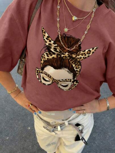 Women's Summer New Simple Fashion Slogan Print Casual Vacation Style Loose Fit Round Neck Short Sleeve T-Shirt, Fashionable Everyday Top, Suitable For Daily And Vacation Wear. Women's T-Shirt Top.