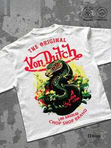 Men's Double Sided Printing T-Shirt |   NeonDrift Van Dutch Dragon Graphic Tee |   100% Cotton Soft Skin-Friendly Unisex Top |   Classic Americana Vintage Streetwear |   Gift For Spring Festival Valentine's Day |   Car Enthusiast Casual Wear - 白色 - 查看 3