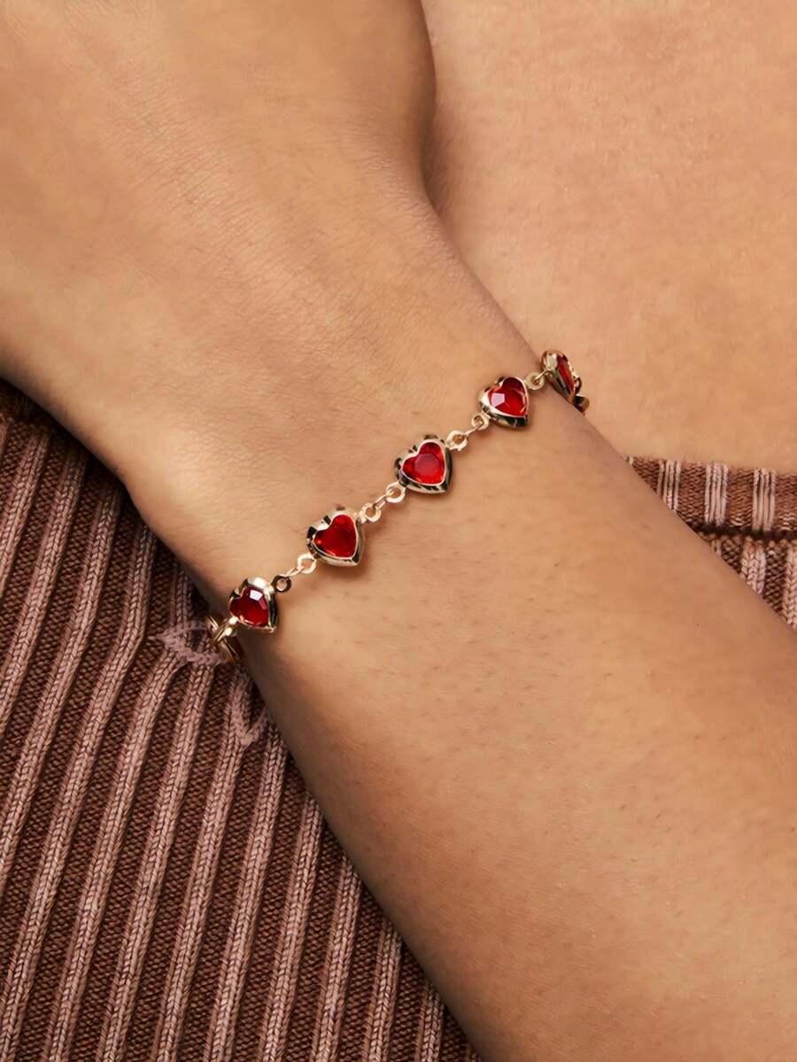 Kryxie 1 Vòng tay trang trí hình trái tim pha lê số lượng ngẫu nhiên, thời trang - Đỏ - Xem 1