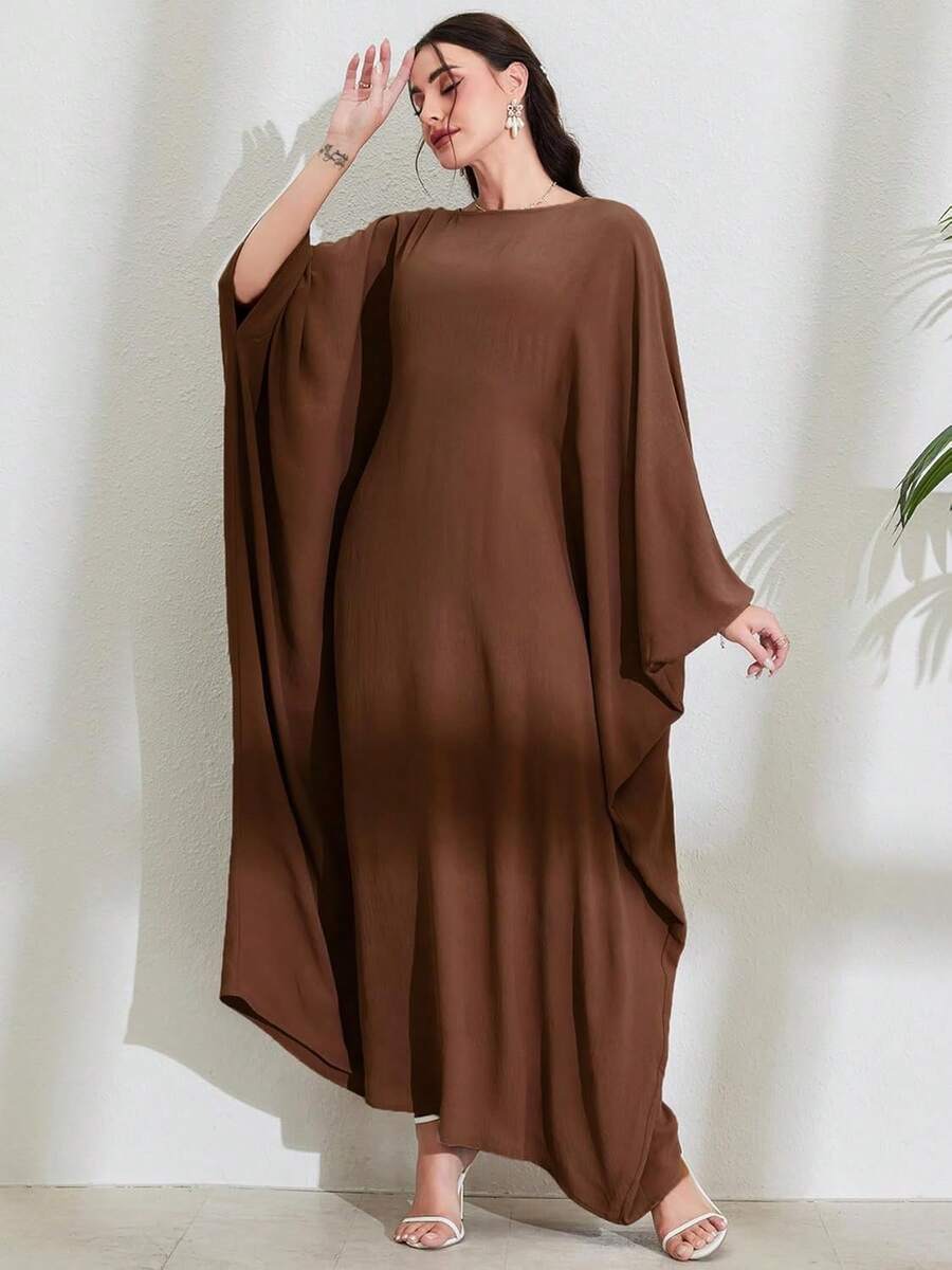 Women's Modest Hidden Adjustable Belt Oversized Abaya Muslim Dress Prayer Robes Kaftans - Coffee - View 1