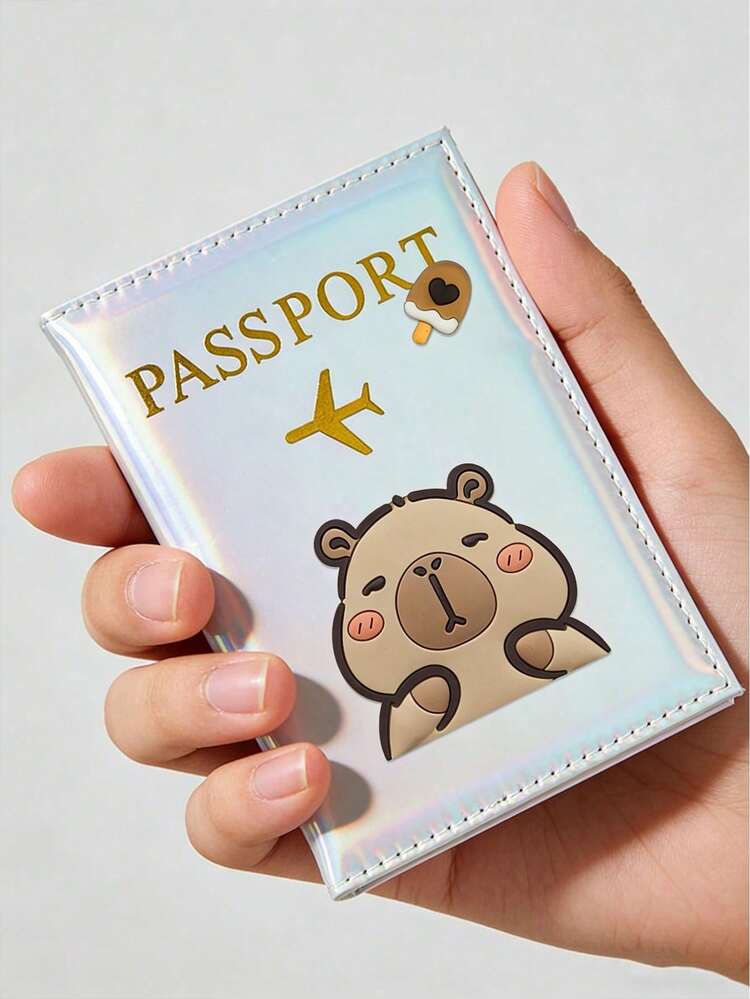 可爱小水豚极简护照夹，卡通动物贴片设计，护照保护套，方便携带的PU护照保护套，甜美风格，仿皮护照夹，轻便可折叠，便于携带，适合国际旅行，是情侣、外出和度假的理想之选，证件夹，返校旅行必备，适合女生、学生，男女通用，返校用品，情人节礼物，母亲节礼物 - 彩色 - 查看 14