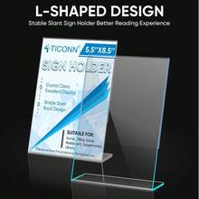 TICONN 5.5x 8.5 Acrylic Sign Holder, L Shape Clear Sign Stand For Displaying, Plastic Paper Holder For Office, Store, Restaurant (Vertical 12 Pack) - J - View 2