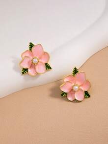 1件复古法式夸张大花朵耳环，优雅奢华精致别致耳夹耳环，女士款 - 粉紅色山茶花 - 查看 3