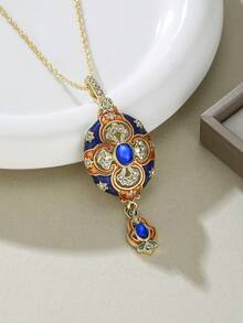 1 pieza Collar colgante de zirconia sintética esmaltada vintage - Estilo elegante de la corte, revestimiento de esmalte multicolor para bodas, fiestas y atuendos casuales, accesorio clásico atemporal - collar - Ver 5