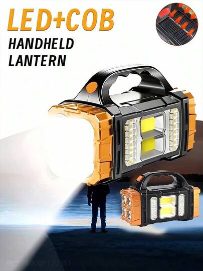 Solar Rechargeable Flashlight  Friendly Design Solar Charging Technology USB Port Charging LED COB Dual Light System Two Function Settings White Beam Yellow Beam Output IP44 Water Resistant Lightweight Portable Build Ideal For Wilderness Exploration Night Camping Power Failure