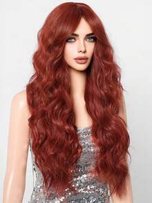 FIVE STARS 26Inch Synthetic Deep Wave, Auburn Red Middle Part Layered Cut, Voluminous Long Style, Fashion Accessory For Cosplay, Party, Halloween & Christmas - Redwood - View 6