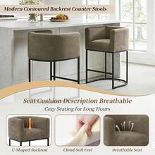 26" H Counter Height Bar Stools Set Of 2, Modern Counter Stools With Curved Backrest And Arms, Linen Fabric Upholstered Barstools, Home Bar - màu nâu - Xem 3