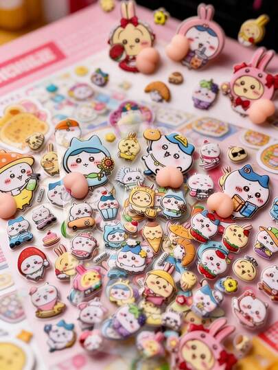 Soft Cute Fluorescent Pink Cartoon Character Stickers. Suitable For Decorating Phones, Laptops, Luggage, Water Bottles, Skateboards, Notebooks And Guitars. Great For Daily Use, Children's Birthday Gifts, Back-To-School Preparations, Travel Accessories, And Teenage Room Decor - This Is The Most Popular DIY Sticker Set Among Anime Fans, Graffiti Enthusiasts, And Accessory Lovers.