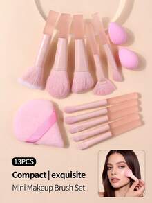 10支迷你化妆刷套装 - 半糖蜜桃色，包含散粉刷、腮红刷、轮廓刷、眼影刷、眉刷、遮瑕刷，旅行装，附赠小号化妆海绵，方便精准上妆和晕染。 - 粉色 - 查看 3