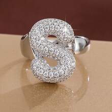 1pc English Letter Design Cubic Zirconia Inlaid Adjustable Open Ring For Women - Multicolor - View 61