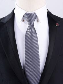 1条优质男士拉链领带，条纹商务正装领带，适合商务场合、工作、日常穿着和婚礼配饰 - 多色 - 查看 24