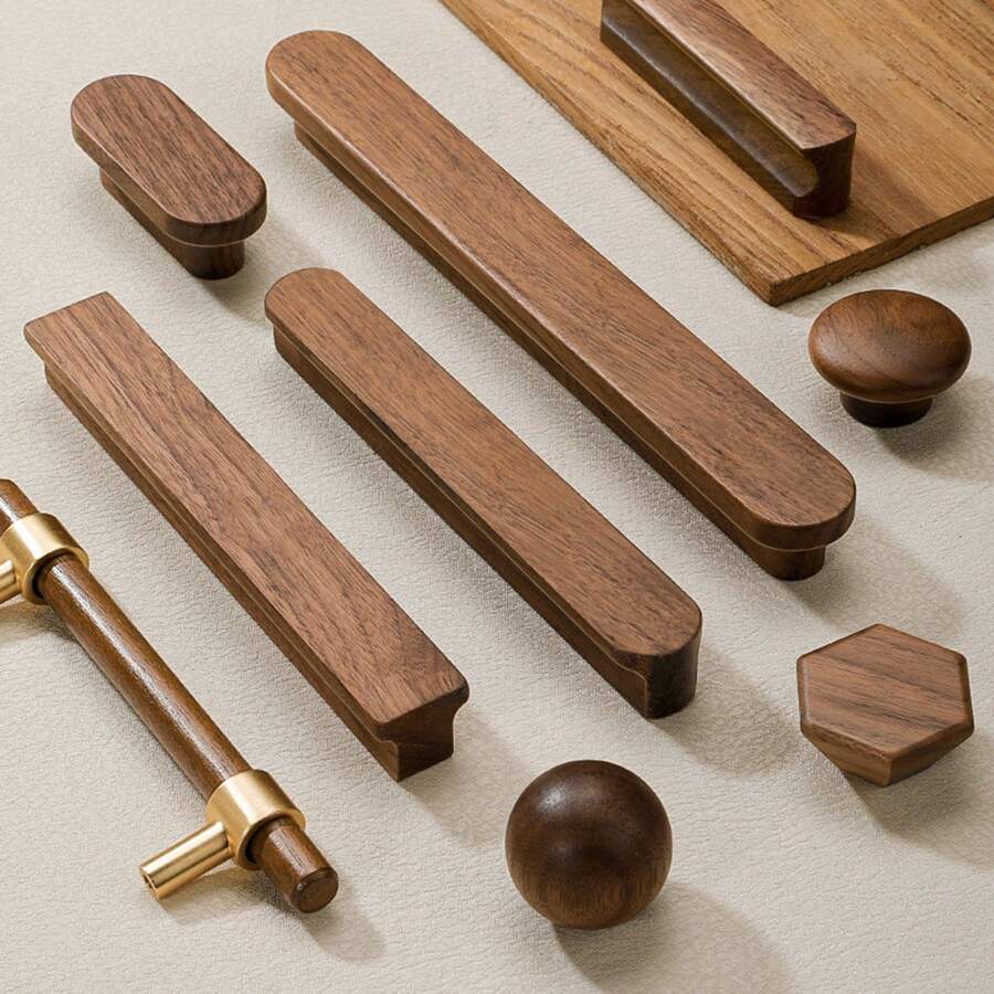 Walnut Solid Wood Cabinet Handles, Wooden Cabinet Handles, Solid Wood Drawer Pulls, Modern Solid Wood Cabinet Handles, Suitable For Kitchen, Cabinets And Drawers - Multicolor - View 1