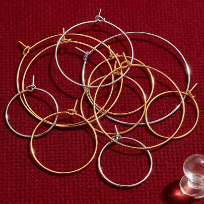 20pcs/Lot Gold Stainless Steel Big Circle Wire Hoops Round Earrings For DIY Earring Charms Jewelry Making Supplies Wholesale