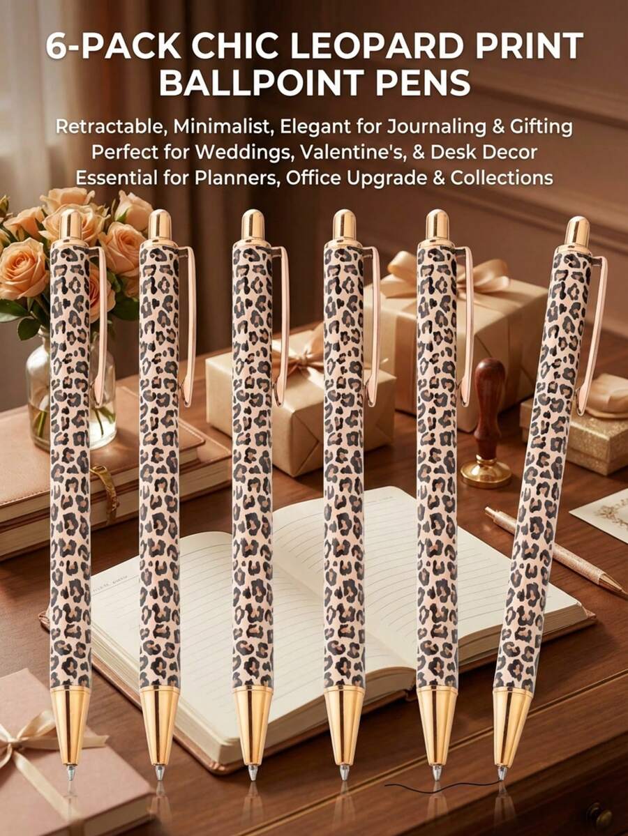 6/2 Stücke süße Leopard Muster Kugelschreiber Set - Retraktiler minimalistischer Schreibstil, geeignet für Tagebücher, Geschenke, elegante Hochzeiten, Valentinstag Schreibwaren - Essentiell für Neujahrplanung, Büroaufrüstung im Winter, Schreibtischdekoration für Foto-Sharing, hochwertige Stiftsammlung, durchdachte Geschenkidee - mehrfarbig - Übersicht 1