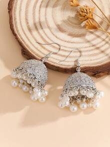 1 Pair Fashionable Earrings, Elegant Minimalist Casual Bell & Faux Pearl Tassel Earrings, Suitable For Women & Girls Daily, Festival, Wedding And Party Wear/Jewelry Gift - Fashion - View 4