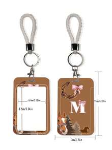1pc ABS Bow & Horseshoe Pattern Fashion Personalized Cartoon Pull-Push Card Clip Keychain Bag Pendant, Student Wristband Card Clip, Women Student Card Clip, ID Bus Protection Case, Student Campus Card Protection Case - Rectangle - View 3