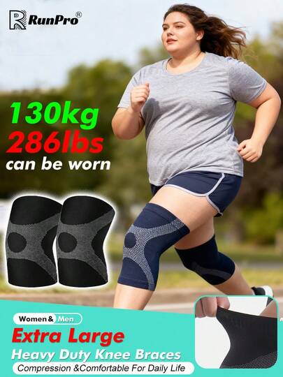 1 Pair - Extra Large High Elastic Compression Knee Sleeve, Breathable & Comfortable, Thick Knee Brace, Unisex, Black & Grey, Plus Size, XL-3XL, Suitable For Weight Up To 130kg/286.6lbs.