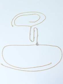 1pc Elegant Women's Rhinestone Body Back Chain, Fashionable Bridal Wedding Party Body Jewelry Accessory, Valentine's Day Gift - Gold - View 6