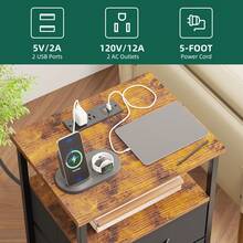 Tomnk Bedside Table With Charging Station, 3 Fabric Drawers Storage End Table, Modern Sofa Side Table For Bedroom Living Room, Bedroom Furniture - 查看 8