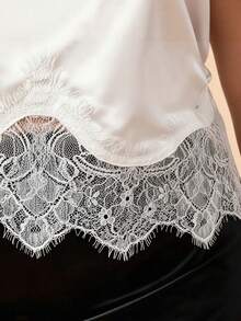 Women's Plus Size Satin Tank Tops Elegant Floral Lace Trim Sleeveless V Neck Loose Fit Vest For Party Daily Wear - 白色 - 查看 6