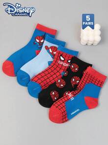 Disney 1/5 Pairs Kids Marvel Superhero Cartoon Pattern Mid-Calf Socks, Suitable For Boys And Girls All Seasons - Multicolor - View 8