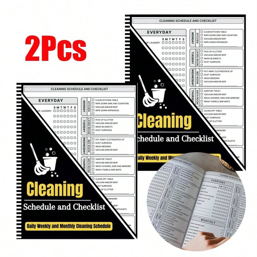 2Pcs Family Cleaning Schedule Planner, Daily, Weekly, Monthly Cheaning Checklist, Paper Material, Easy-To-Follow Clean Organizer For Adults Planning Sheets - 2pcs - View 1