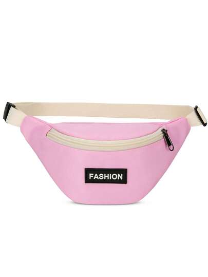 1pc Girls' Pink Nylon Waist Bag, Fresh And Chic Versatile Crossbody Bag, Zipper Closure, Suitable For Outings, Daily Matching, Shopping, Gatherings, Travel, A Perfect Gift For Girls