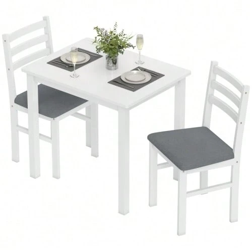 3-Piece Table And Chair Set, Ideal For Small Spaces. Upholstered Chairs, Space-Saving, MDF, White. - White - View 1