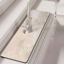 1pc Lotus Texture Anti-Slip Silicone Faucet Drain Mat, Kitchen Sink Drain Mat, Suitable For Various Faucets In Bathroom And Kitchen - Multicolor - View 10