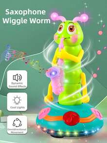 2025新款电动跳舞毛毛虫萨克斯风玩具，摇摆舞动，自动避障，带音乐和LED灯，会唱歌、扭动、爬行、蠕动，适合儿童，音乐毛毛虫宝宝玩具，圣诞毛毛虫玩具 - 吹薩克斯風的蟲 - 查看 3