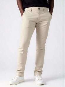 Calça Masculina De Sarja Alfaiataria Slim com Elastano - Esporte Fino - Damasco - Visão 1