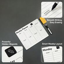 磁性可擦写周计划表，家用/办公冰箱白板，待办事项清单日程板，带笔和板擦 - 3pcs - 查看 4