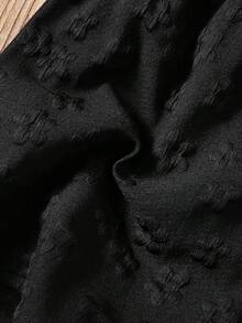 Baby Girls' Cute Solid Color Round Neck Sleeveless Bow Decor Button Design Half-Placket Romper, Suitable For Home, Daily Wear And Outings, Spring/Summer - Black - View 9