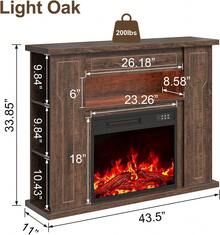 43" Electric Fireplace With Mantel,   Faux 23" Fireplace Insert For Living Room With Remote Control, Wooden Black Electric Fireplace Surround With MantelAdjustment 3D Led Flame - 查看 2