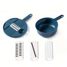 PANCERKA 7 In 1 Vegetable Chopper Multifunction Vegetable Cutter With Drain Basket Kitchen Gadget Set Vegetable Slicer Cutter Potato Onion Chopper Portable Slicer With 3 Blade - Multicolor - View 8