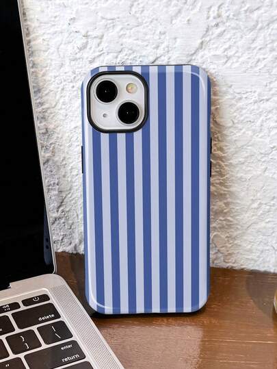1pc Minimalist Artistic Colorful Striped Pattern Glossy 2-In-1 Phile Shell Full Coverage Hard Phone Case Suitable Compatible With Samsung/ 11/12/13/14/15/16/17 Pro Max