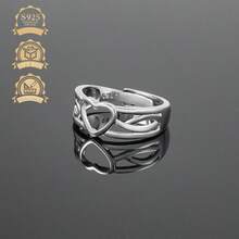 1 pezzo Anello aperto minimalista ed elegante in argento sterling 925 con linea cava a forma di cuore, adatto per vacanze, feste, uso quotidiano, banchetti - Argento - Visualizzare 6